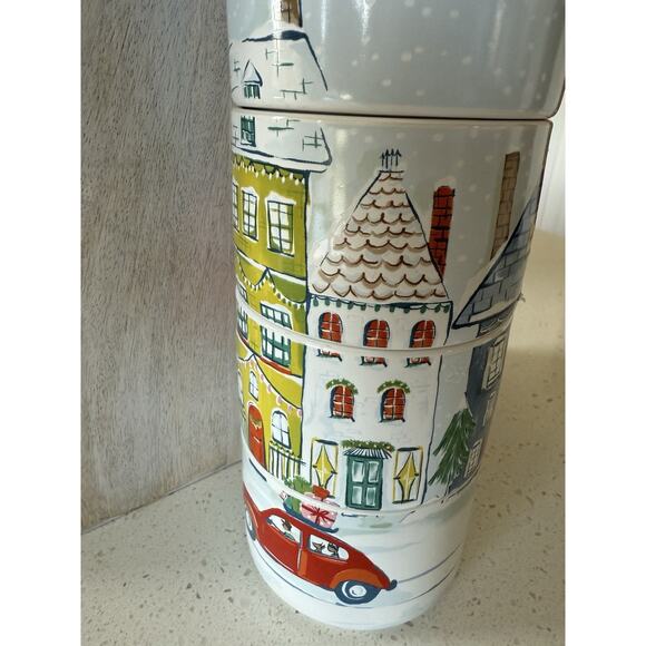 Pier 1 Stacking Festive Holiday Mugs Winter Scene Christmas Village Stoneware - Picture 5 of 12